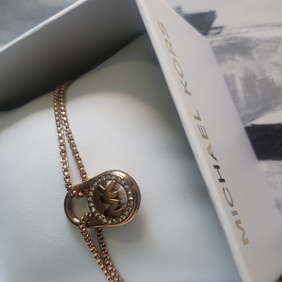Michael Kors stainless steel bracelet rose gold locket rhinestones crystal - Picture 4 of 7